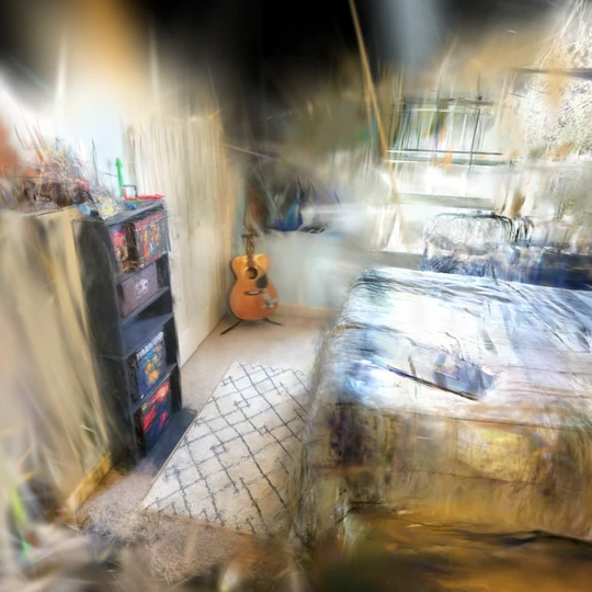 a screenshot of a gaussian splat of my bedroom